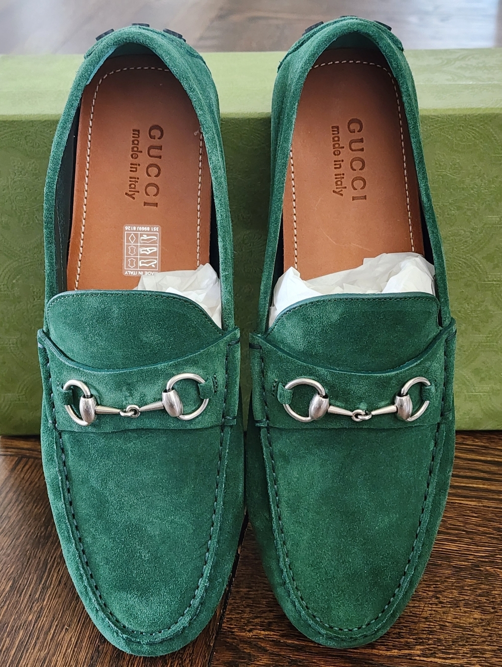$950 Brand New Gucci GG Men's Vintage Green Suede Driver Loafers G 11.5 US 12
